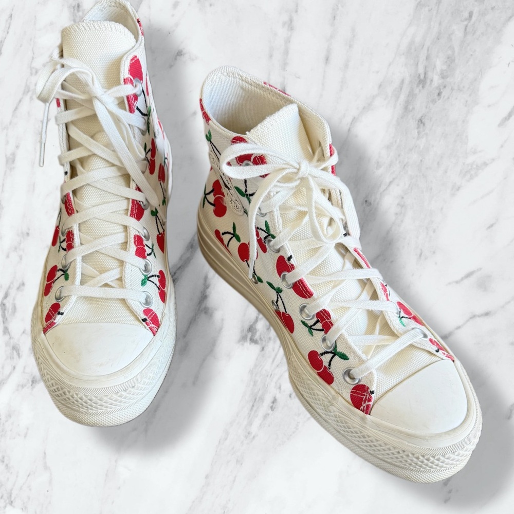 Converse White High-Top Sneakers with Red Cherry Print